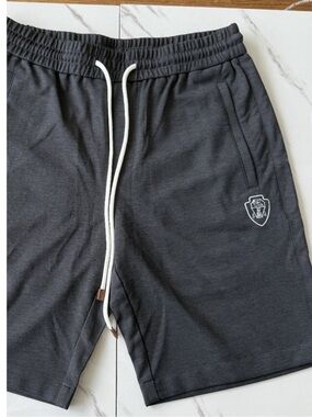 Brunello Cucinelli Charcoal Drawstring Athletic Shorts with Crest